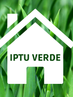 A imagem traz uma grama e um casa. Texto: IPTU VERDE