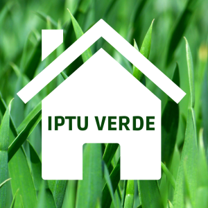 A imagem traz uma grama e um casa. Texto: IPTU VERDE
